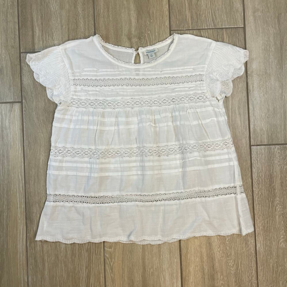 Sundance White Cotton Lace Trim Blouse Women’s Small Boho Peasant Top